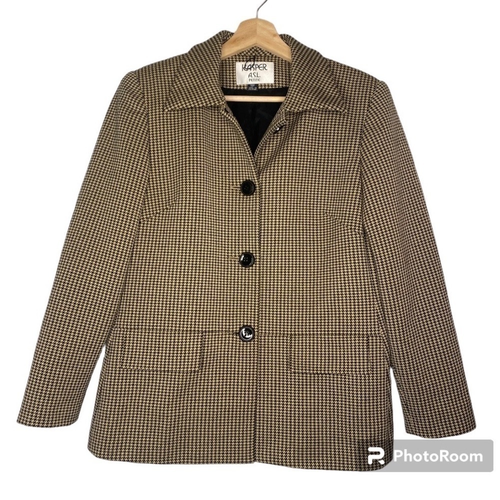 VINTAGE KASPER ASL 10 Petite TWEAD SUIT JACKET WITH TWO FAUX POCKETS
